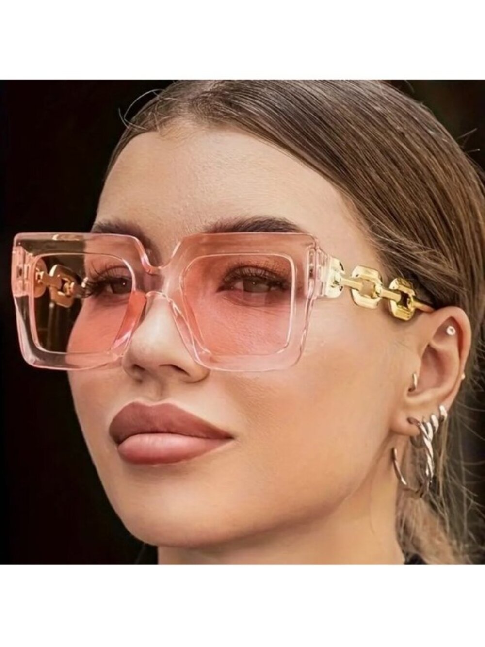 Sunglasses Oversized Mob Wife Life Square Luxury Chain Trendy Stylish Shades Fun